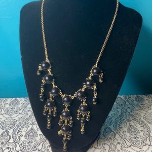 Black Bead Dangle Bib Statement Necklace